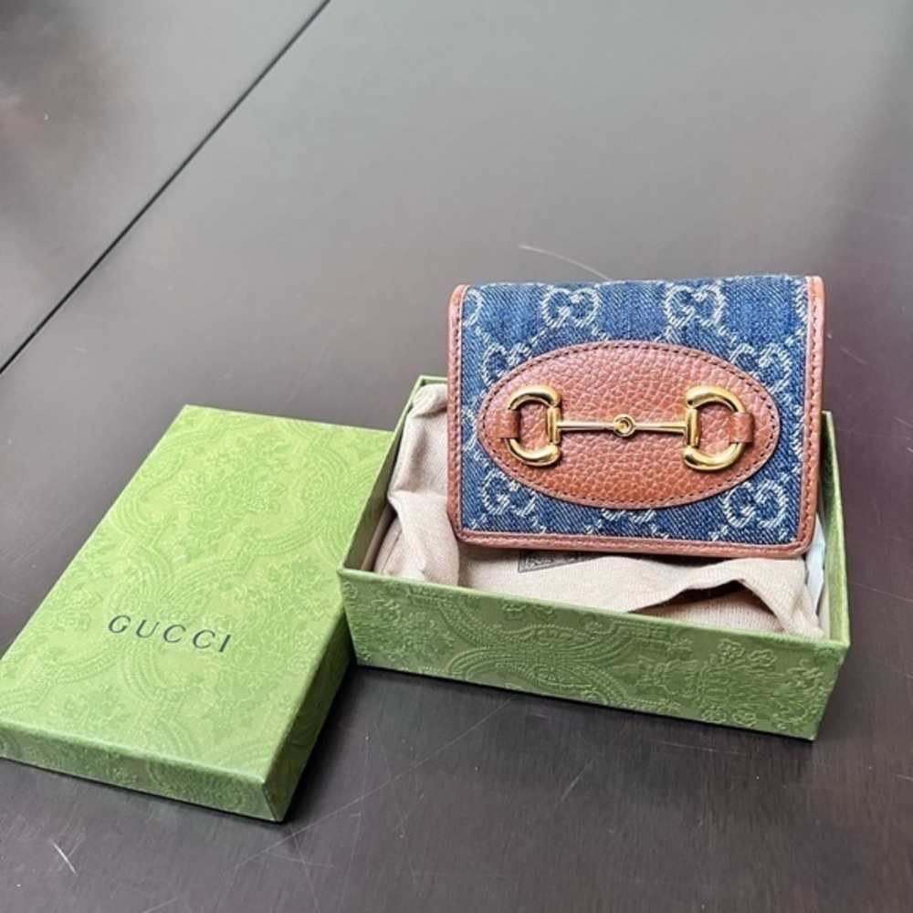 Gucci horsebit denim card case wallet.